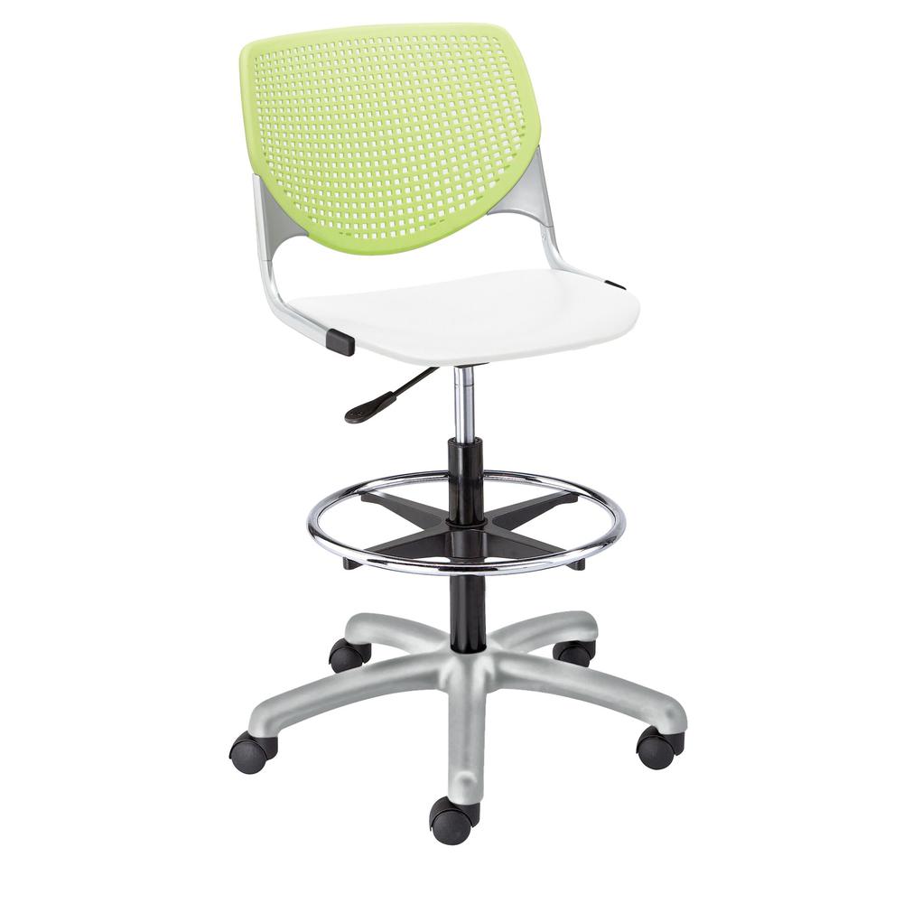 KOOL Poly Adjustable Drafting Stool, Lime Green Back, White Seat. Picture 1