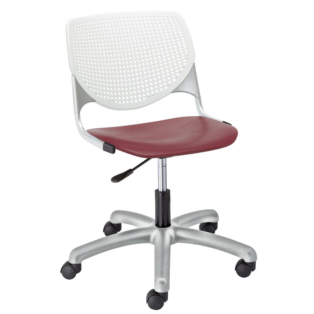 KOOL Poly Task Chair, White Back, Burgundy Seat. Picture 1