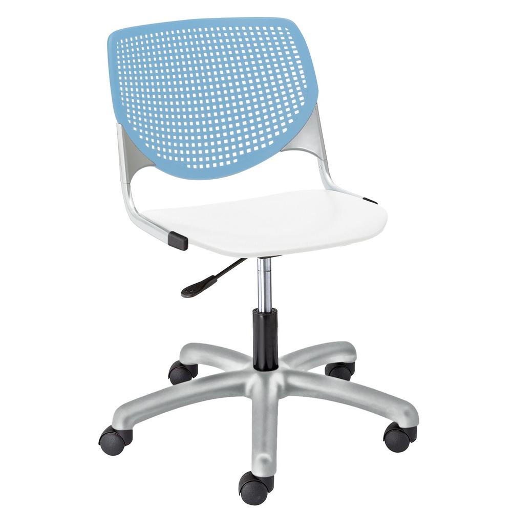 KOOL Poly Task Chair, Sky Blue Back, White Seat. Picture 1