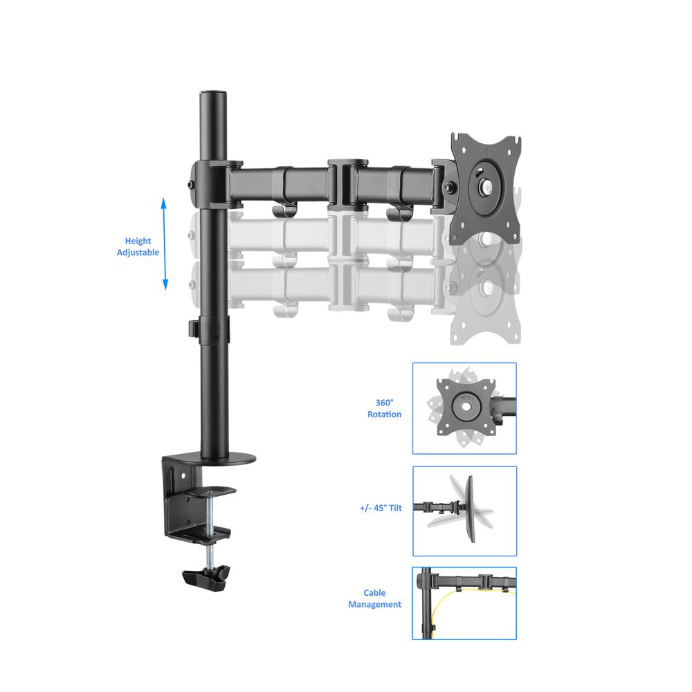 Rocelco Premium Desk Computer Monitor Mount - VESA pattern Fits 13" - 32" LED LCD Single Flat Screen - Double Articulated Full Motion Adjustable Arm - Grommet and C Clamp - Black (R DM1). Picture 5