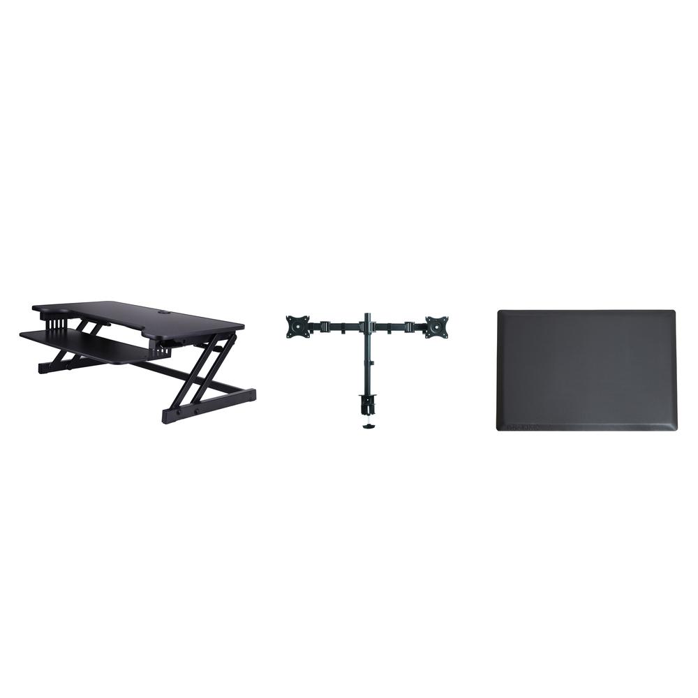 Rocelco 37.5" Deluxe Height Adjustable Standing Desk Converter with Dual Monitor Mount and Anti Fatigue Mat BUNDLE - Sit Stand Up Computer Workstation Riser - Keyboard Tray - Black (R DADRB-DM2-MAF). Picture 1