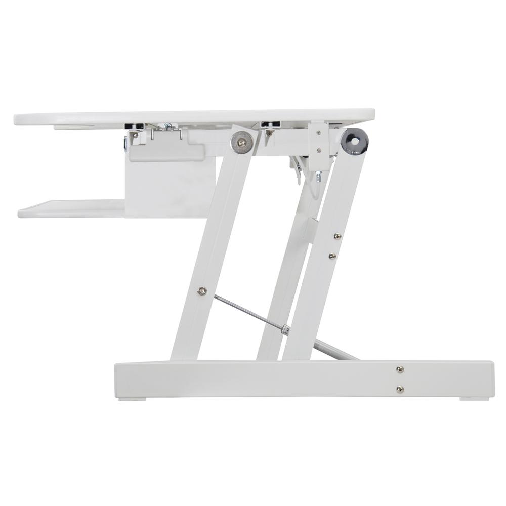 Rocelco 37.5" Deluxe Height Adjustable Standing Desk Converter - Quick Sit Stand Up Dual Monitor Riser - Gas Spring Assist Computer Workstation - Large Retractable Keyboard Tray - White (R DADRW). Picture 6