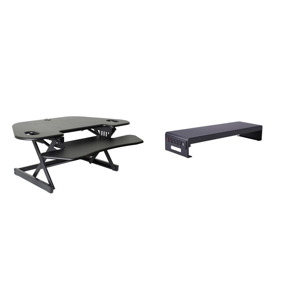 Rocelco 46" Height Adjustable Corner Standing Desk Converter - Dual Monitor Stand BUNDLE. Picture 1
