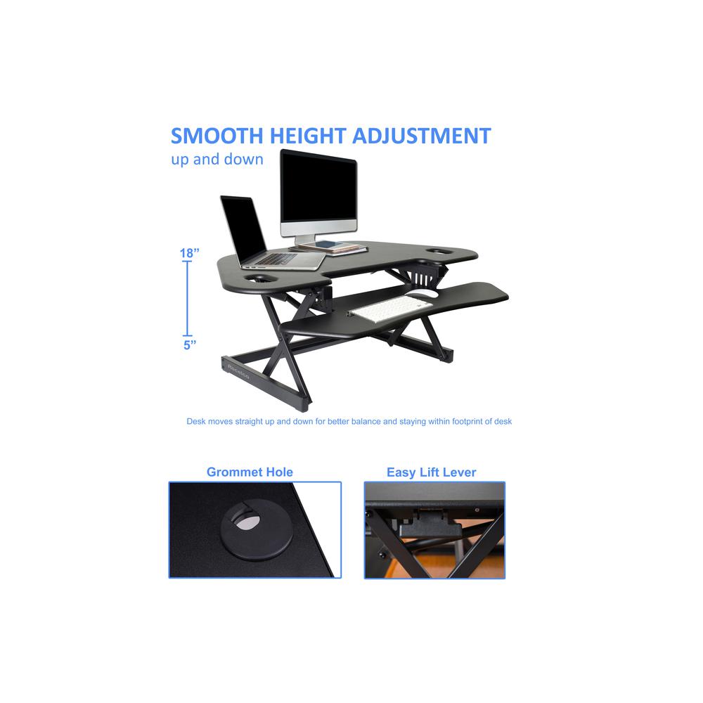 Rocelco 46" Height Adjustable Corner Standing Desk Converter - Dual Monitor Stand BUNDLE. Picture 3
