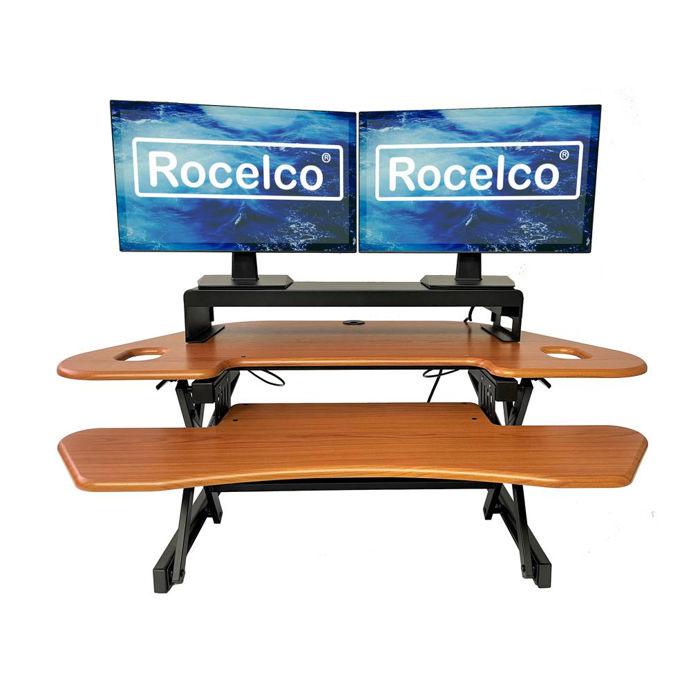 Rocelco 46" Height Adjustable Corner Standing Desk Converter with Dual Monitor Stand BUNDLE. Picture 2