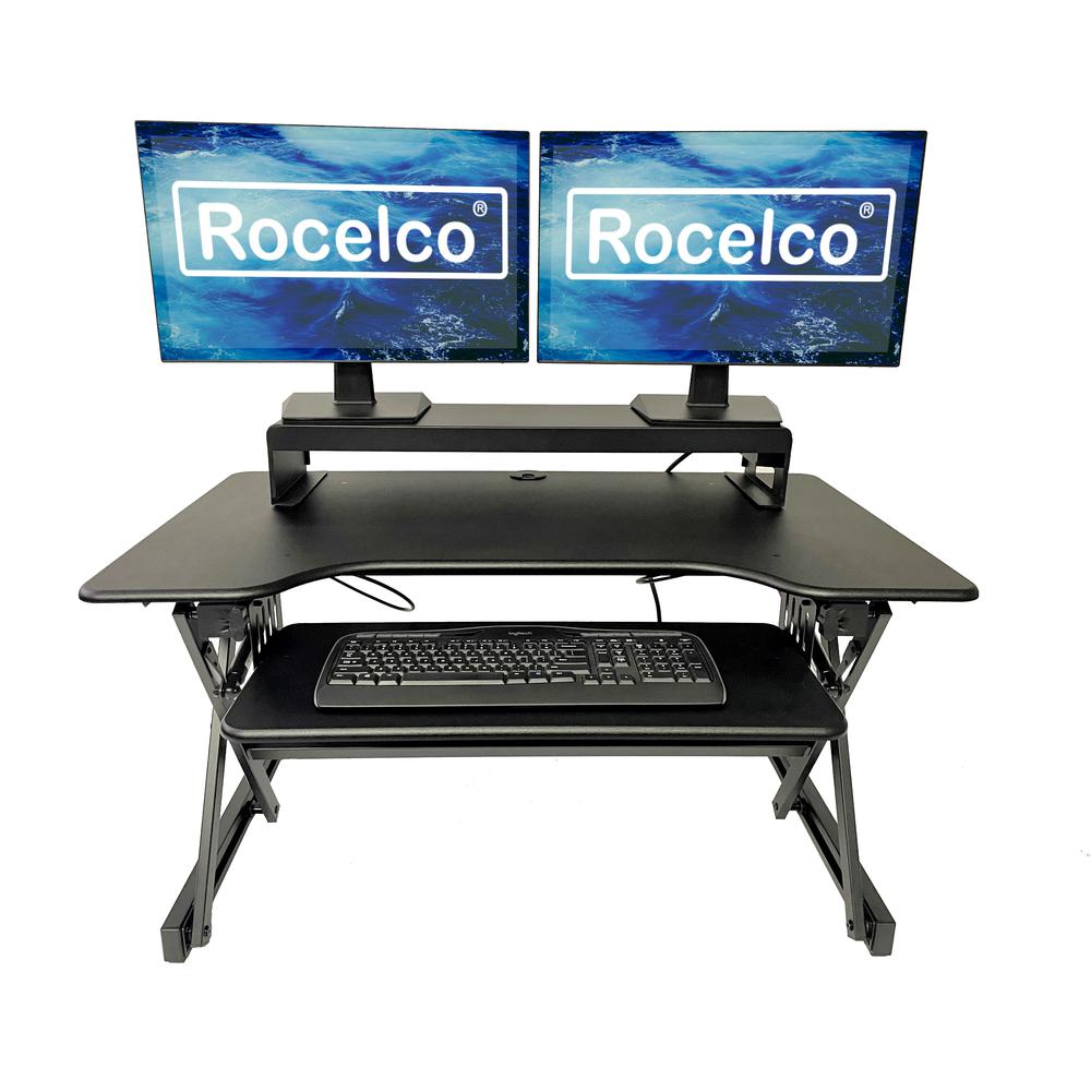 Rocelco 40" Large Height Adjustable Standing Desk Converter -Dual Monitor Stand BUNDLE. Picture 2