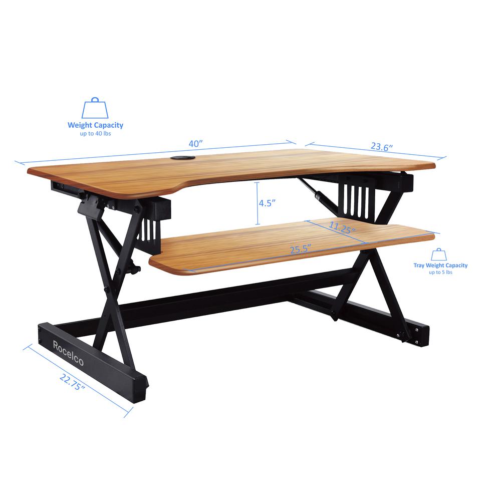 Rocelco 40" Large Height Adjustable Standing Desk Converter - Dual Monitor Stand BUNDLE. Picture 4