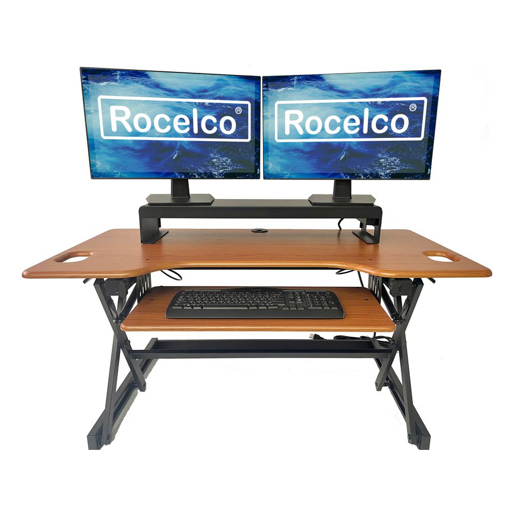 Rocelco 46" Large Height Adjustable Standing Desk Converter with Dual Monitor Stand BUNDLE. Picture 2