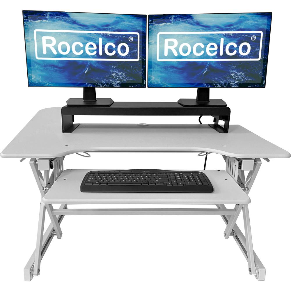 Rocelco 40" Large Height Adjustable Standing Desk Converter with Dual Monitor Stand BUNDLE. Picture 2