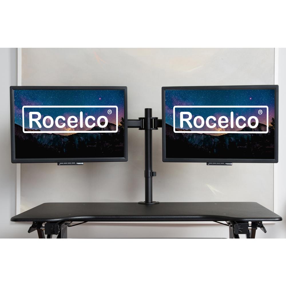 Rocelco Premium Desk Computer Monitor Mount - VESA pattern Fits 13" - 27" LED LCD Dual Flat Screen - Double Articulated Full Motion Adjustable Arm - Grommet and C Clamp - Black (R DM2). Picture 3