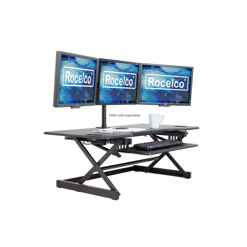 Rocelco 46" Large Height Adjustable Standing Desk Converter - Quick Sit Stand Up Triple Monitor Riser - Gas Spring Assist Computer Workstation - Retractable Keyboard Tray - Black (R DADRB-46). The main picture.