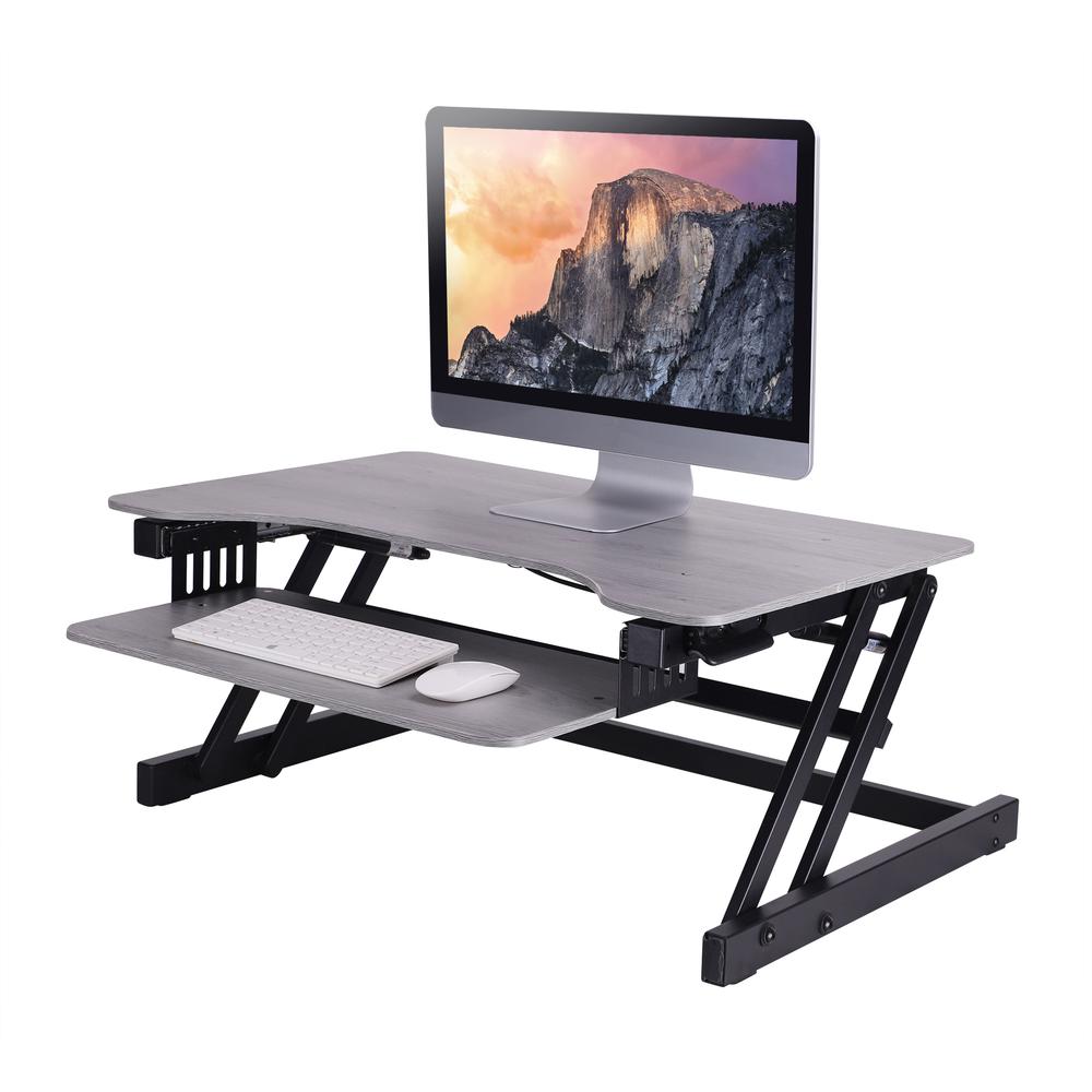 Rocelco 32" Height Adjustable Standing Desk Converter - Quick Sit Stand Up Dual Monitor Riser - Gas Spring Assist Tabletop Computer Workstation - Large Retractable Keyboard Tray - Gray (R ADRG). Picture 8