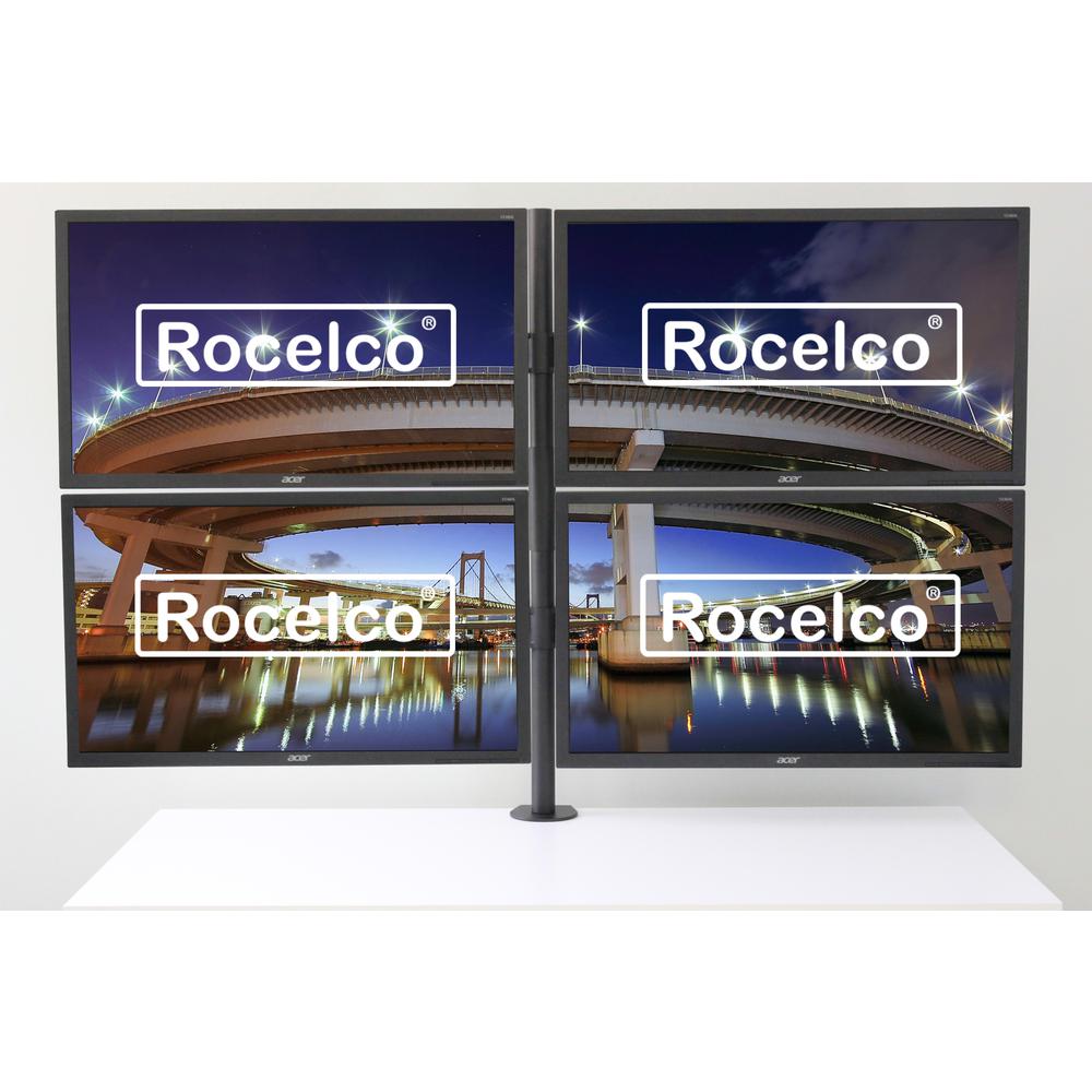 Rocelco Premium Quad Monitor Desk Mount - VESA pattern Fits Four 13" - 27" LED LCD Flat Computer Screen - Double Articulated Full Motion Adjustable Arms - Grommet and C Clamp - Black (R DM4). Picture 2