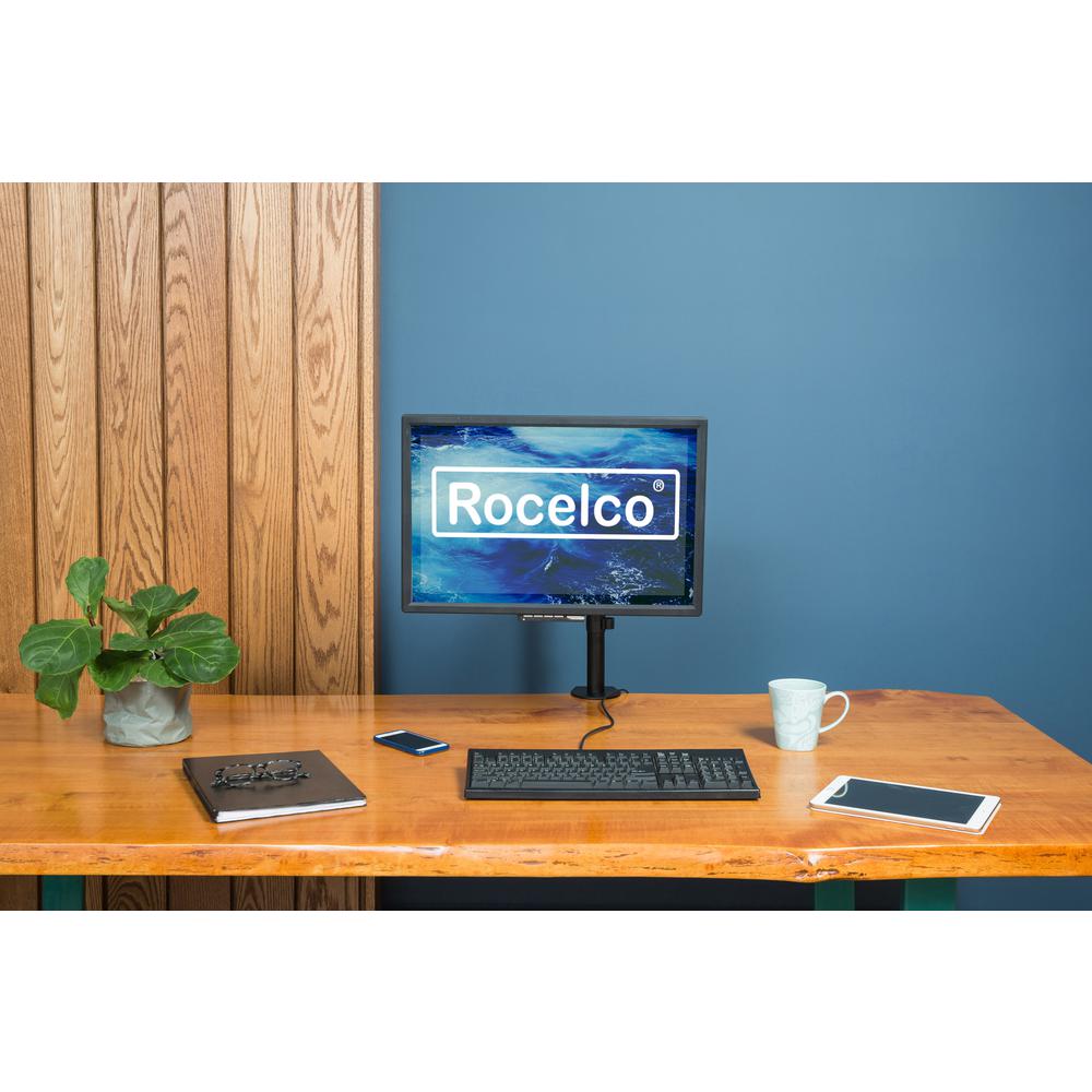 Rocelco Premium Desk Computer Monitor Mount - VESA pattern Fits 13" - 32" LED LCD Single Flat Screen - Double Articulated Full Motion Adjustable Arm - Grommet and C Clamp - Black (R DM1). Picture 2