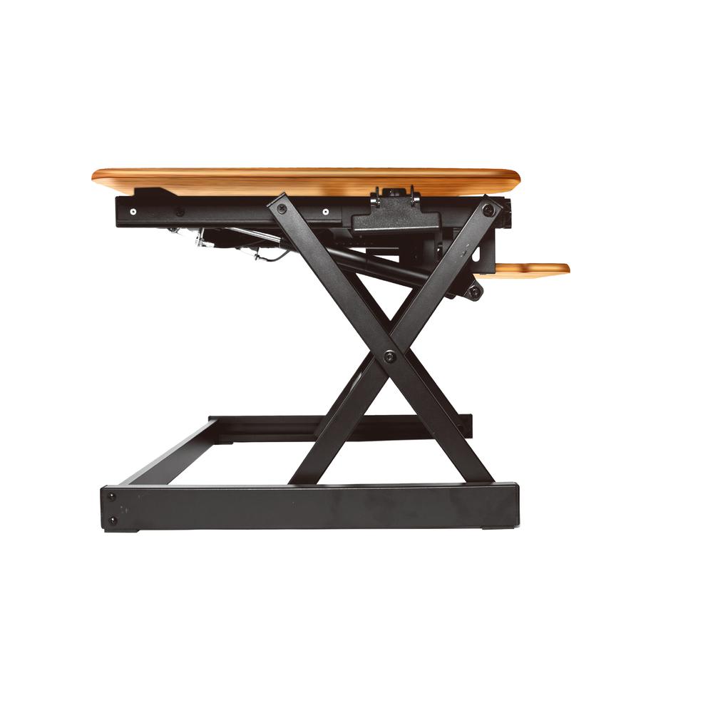 Rocelco 40" Large Height Adjustable Standing Desk Converter with Dual Monitor Mount - Teak Wood Grain. Picture 7