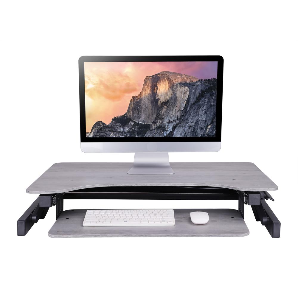Rocelco 32" Height Adjustable Standing Desk Converter - Quick Sit Stand Up Dual Monitor Riser - Gas Spring Assist Tabletop Computer Workstation - Large Retractable Keyboard Tray - Gray (R ADRG). Picture 5