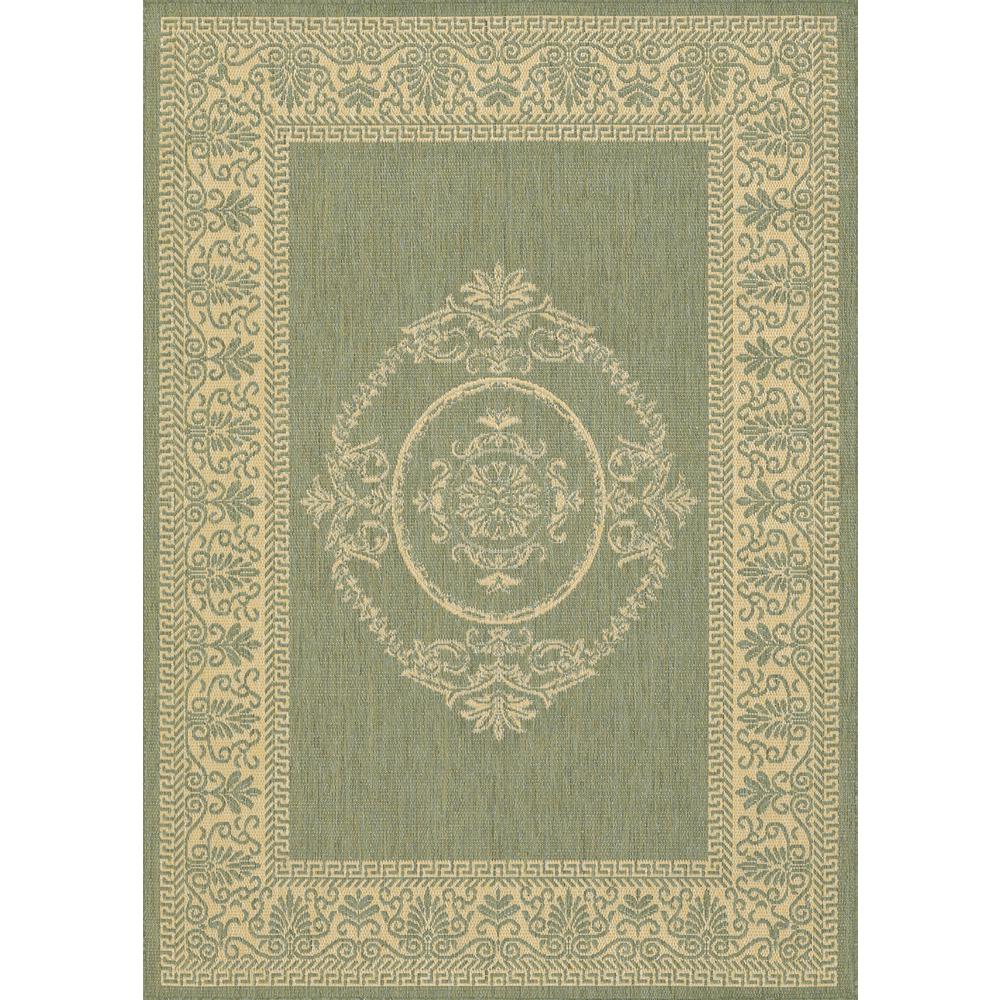 Antique Medallion Area Rug, Green/Natural ,Rectangle, 7'6" x 10'9". Picture 1