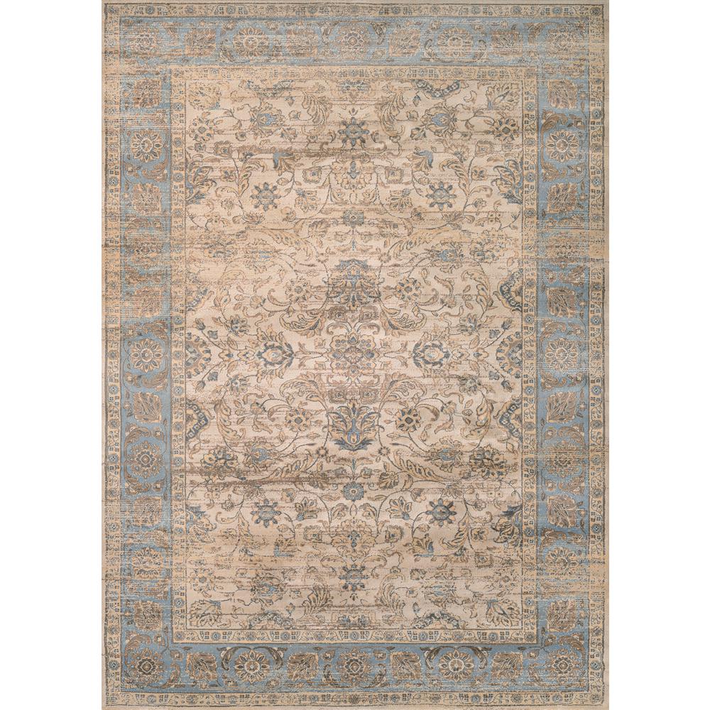 Embellished Blossom Area Rug, Light Blue/Oatmeal ,Rectangle, 2' x 3'7". Picture 1