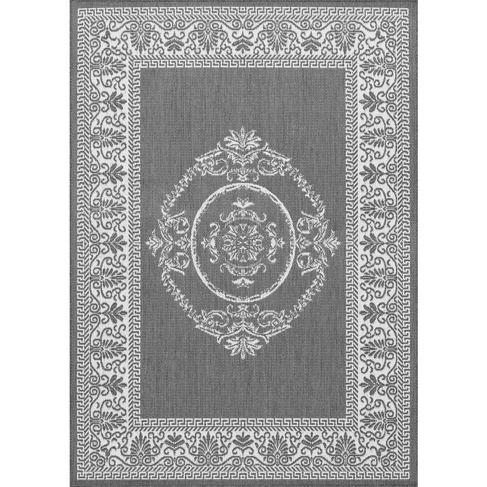 Antique Medallion Area Rug, Grey/White ,Runner, 2'3" x 7'10". Picture 1