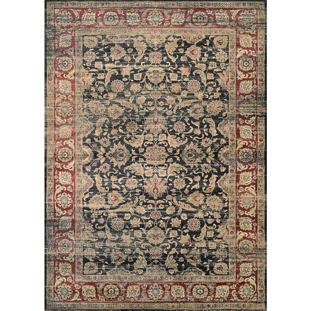Embellished Blossom Area Rug, Black/Red/Oatmeal ,Runner, 2'7" x 7'10". Picture 1