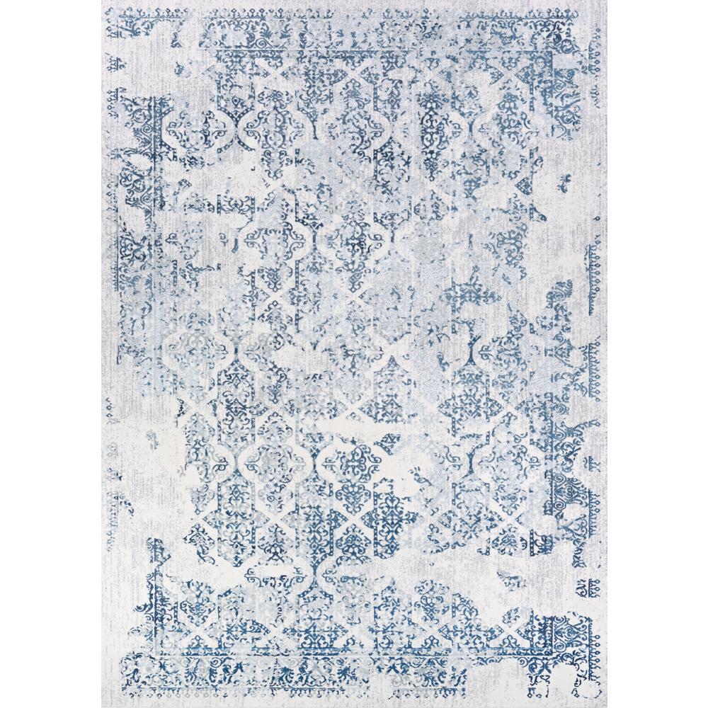 Grand Damask Area Rug, Steel Blue/Ivory ,Runner, 2'3" x 7'6". Picture 1