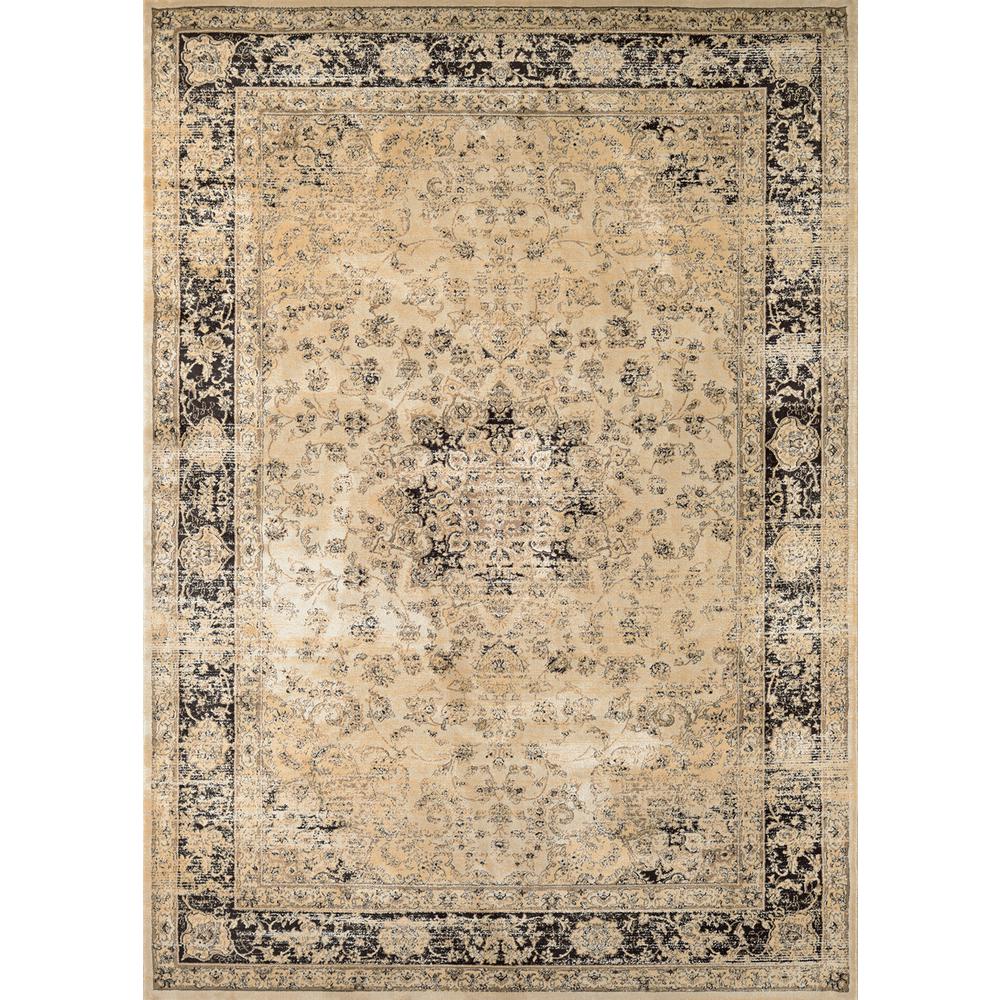 Persian Vase Area Rug, Oatmeal/Black ,Rectangle, 3'11" x 5'3". Picture 1
