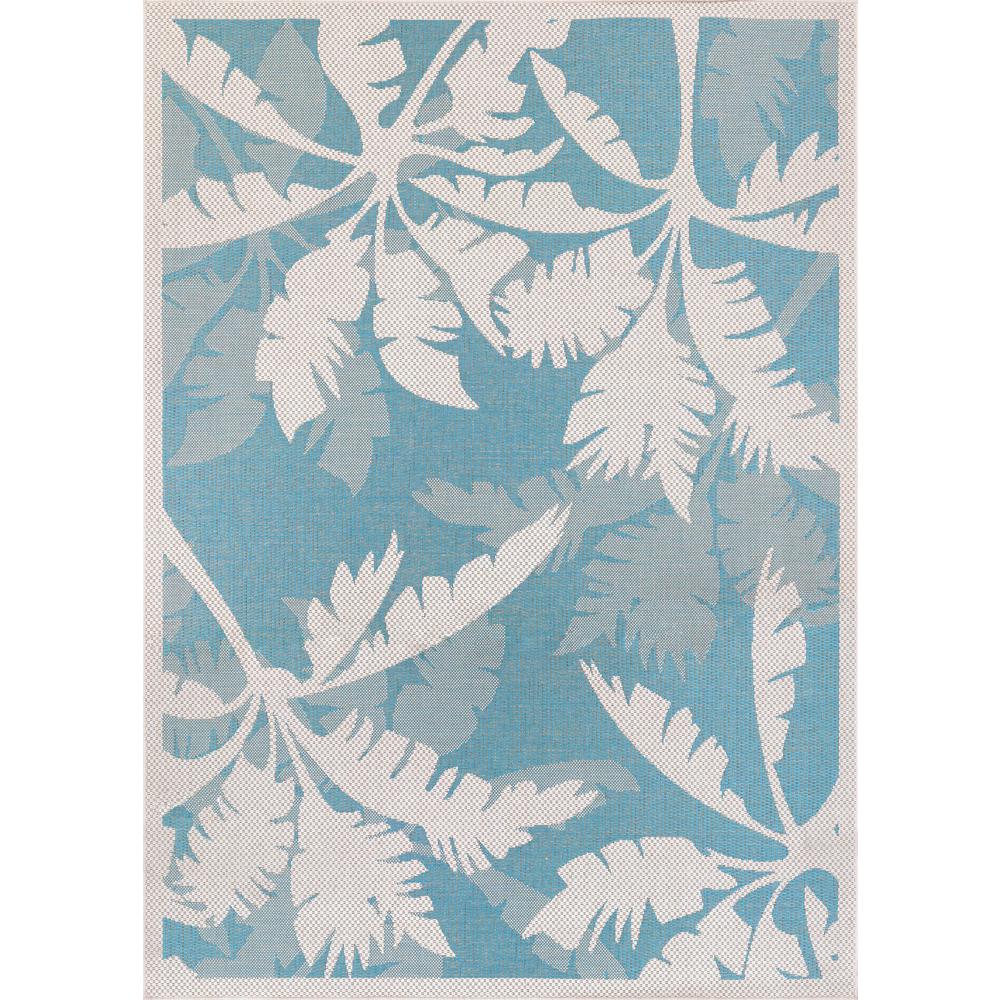 Coastal Floral Area Rug, Ivory/Turquoise ,Rectangle, 3'9" x 5'5". Picture 1