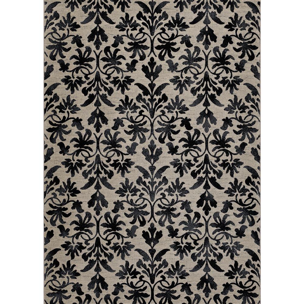 Retro Damask Area Rug, Grey/Black ,Rectangle, 3'11" x 5'3". Picture 1