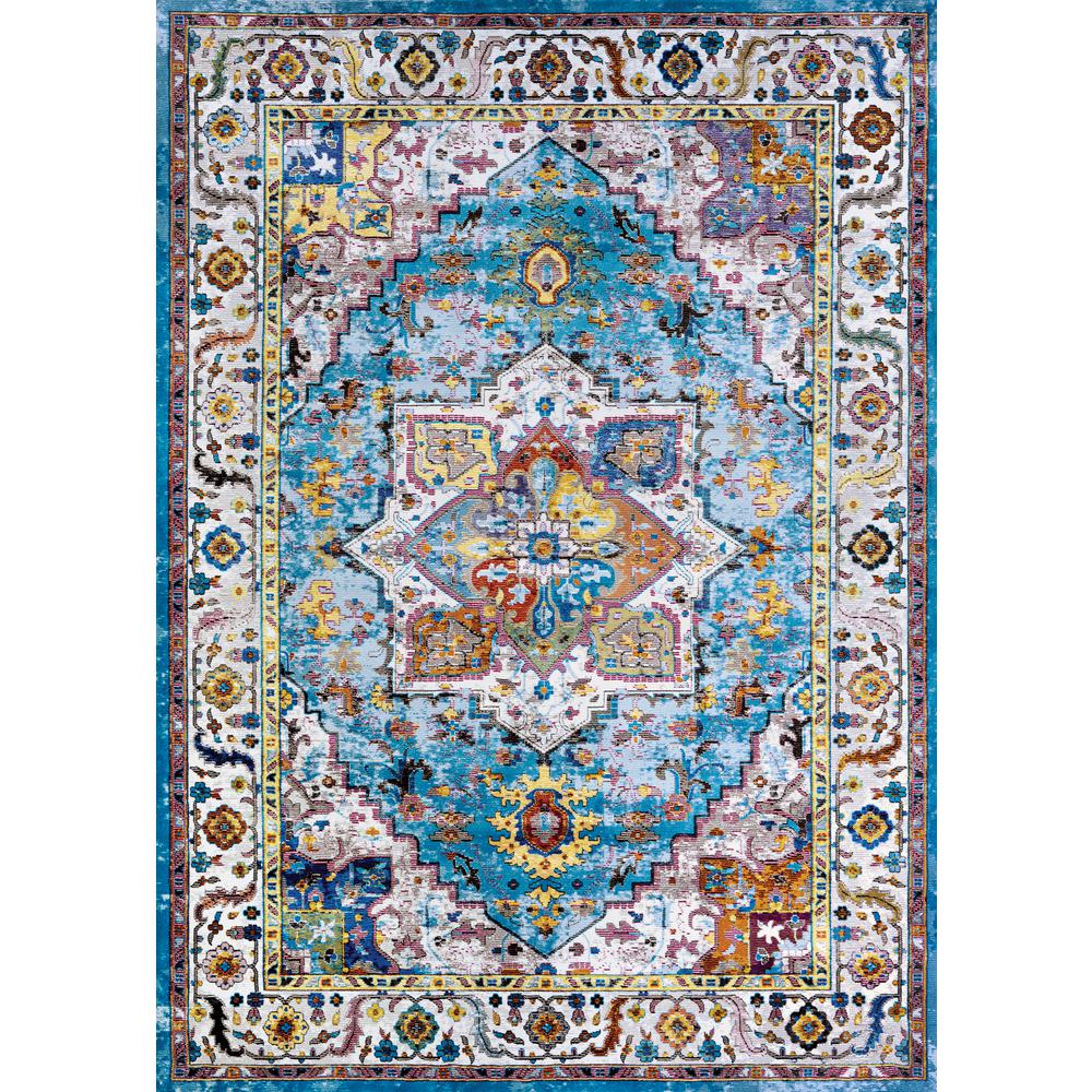 Ely Area Rug, Aqua/Multi/Ivory ,Rectangle, 5'3" x 7'6". The main picture.