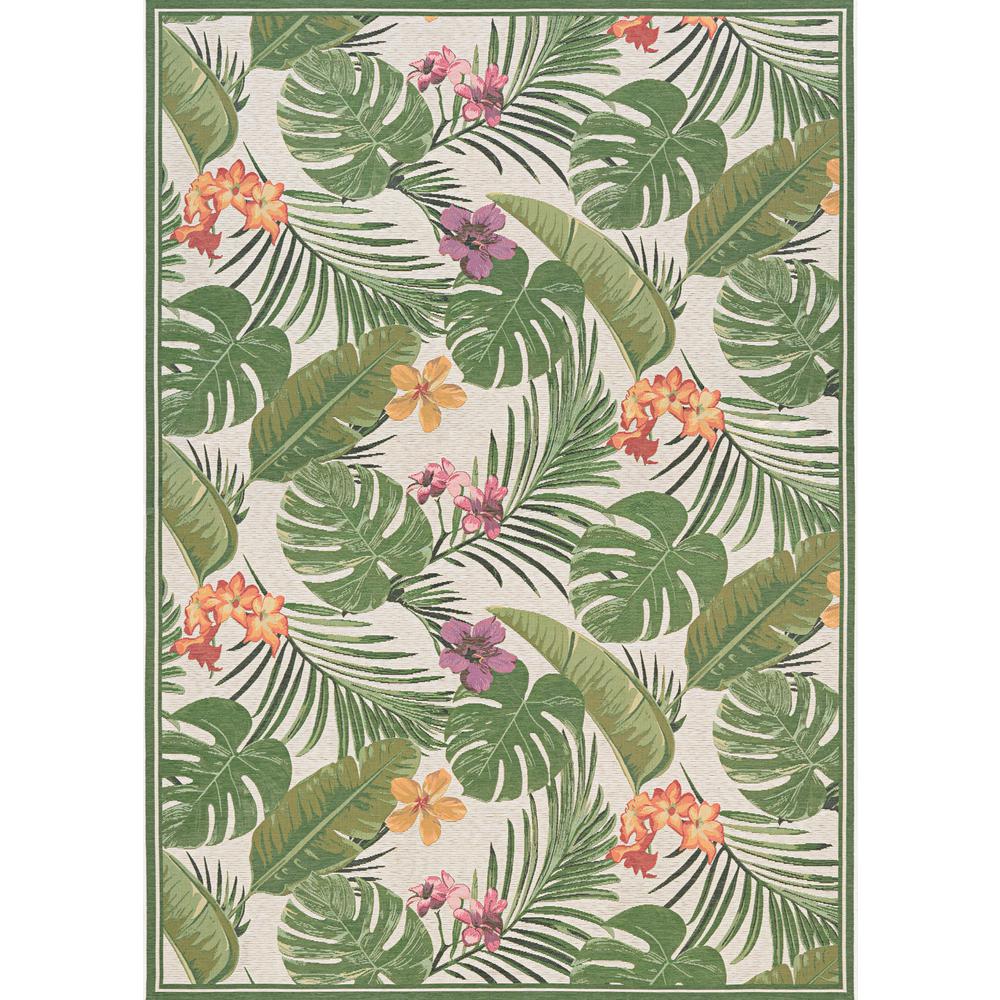 Flowering Fern Area Rug, Ivory/Hunter Green ,Rectangle, 5'3" x 7'6". Picture 1