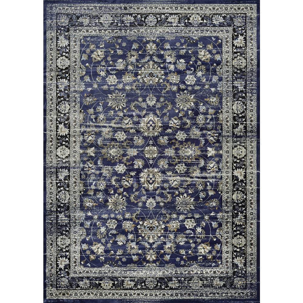 Floral Ferahan Area Rug, Navy/Creme ,Rectangle, 7'10" x 11'2". Picture 1
