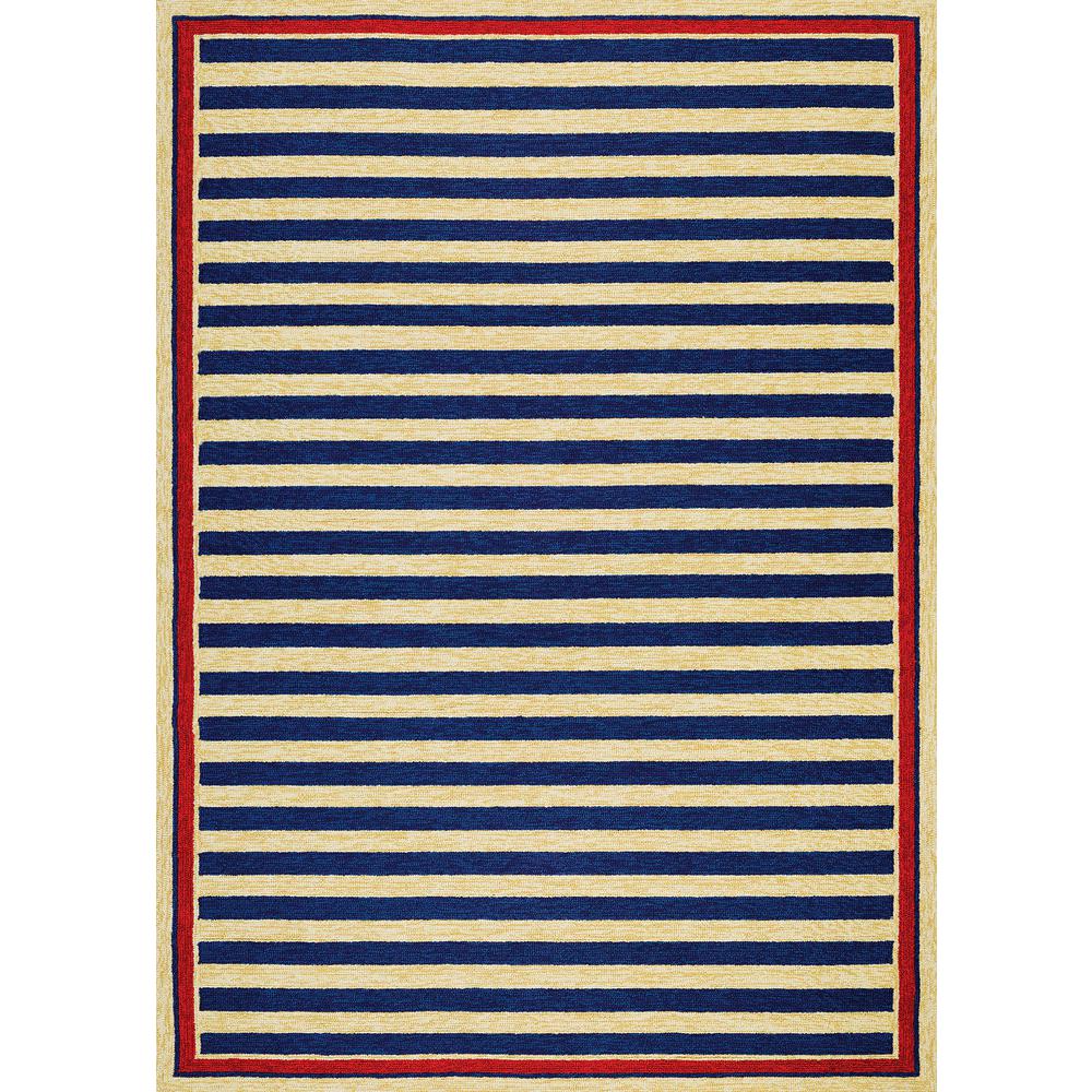 Nautical Stripes Area Rug, Navy/Red ,Round, 7'10" x 7'10". Picture 1