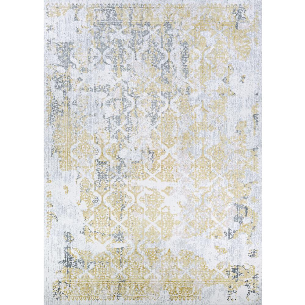 Grand Damask Area Rug, Gold/Silver/Ivry ,Rectangle, 2' x 3'. Picture 1