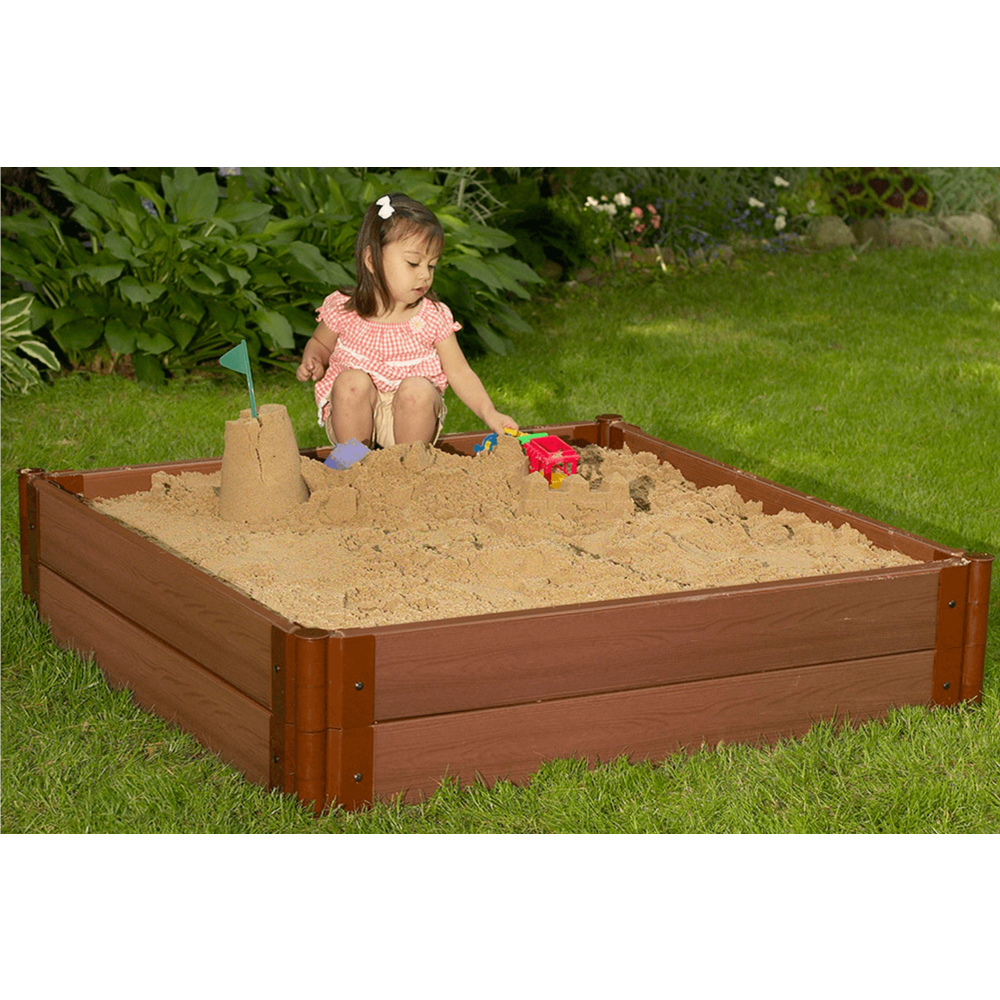 Tool-Free Classic Sienna One Inch Series 4ft. x 4ft. x 11in. Composite Square Sandbox Kit. Picture 3