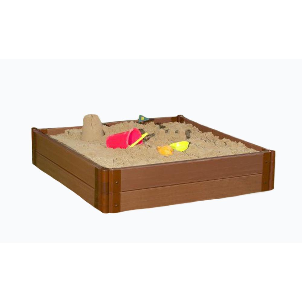 Tool-Free Classic Sienna One Inch Series 4ft. x 4ft. x 11in. Composite Square Sandbox Kit. Picture 1
