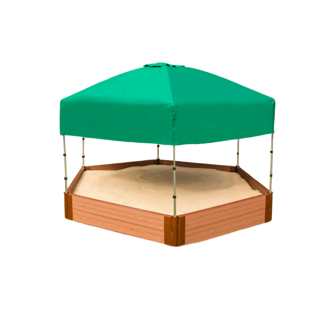 7Ft. X  8Ft. X 11In. Hexagon Sandbox With Telescoping Canopy/Cover - 2" Profile. Picture 1