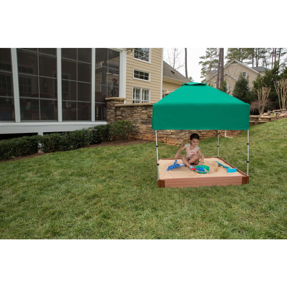 Tool-Free Classic Sienna 4ft. x 4ft. x  5.5in. Composite Square Sandbox Kit with Telescoping Canopy/Cover - 1" profile. Picture 2