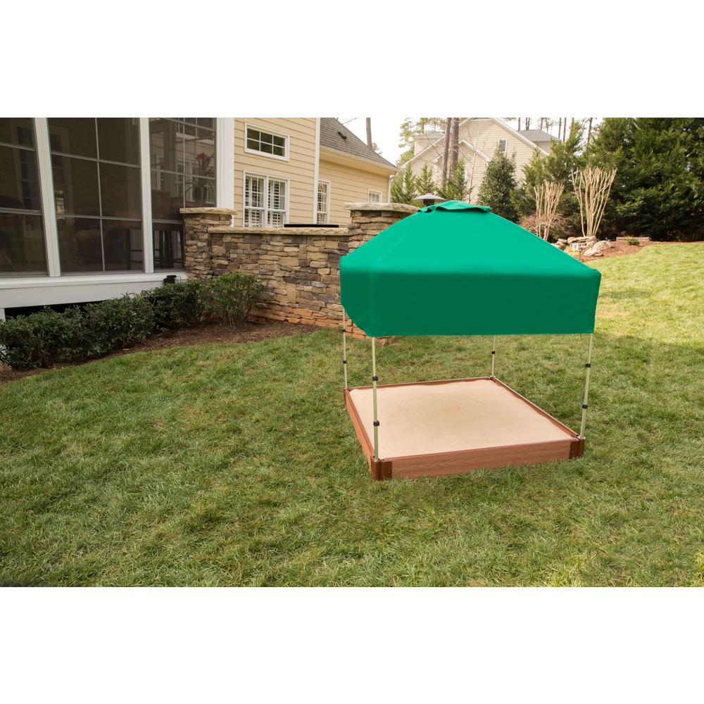 Tool-Free Classic Sienna 4ft. x 4ft. x  5.5in. Composite Square Sandbox Kit with Telescoping Canopy/Cover - 1" profile. Picture 3