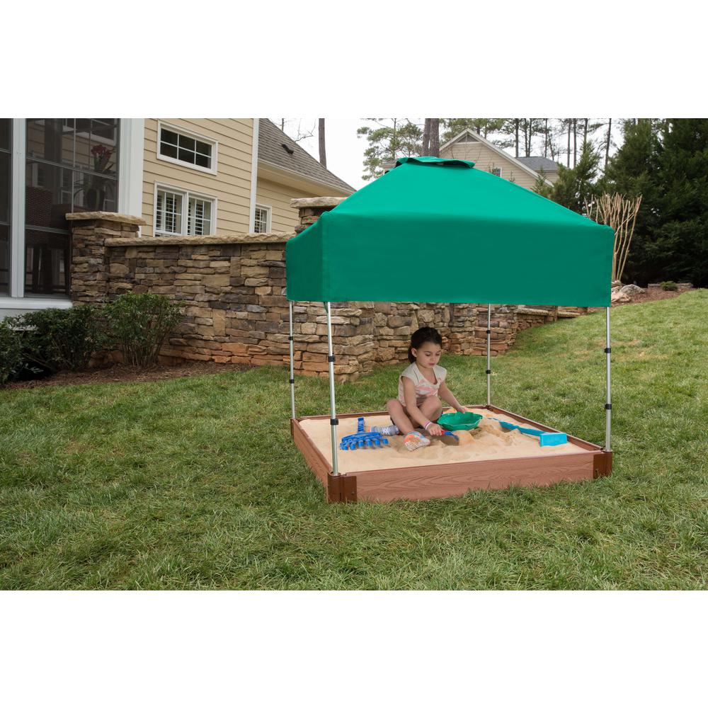 Tool-Free Classic Sienna 4ft. x 4ft. x  5.5in. Composite Square Sandbox Kit with Telescoping Canopy/Cover - 1" profile. Picture 1