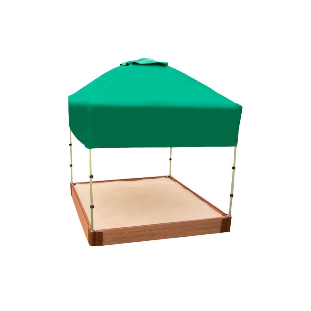 Tool-Free Classic Sienna 4ft. x 4ft. x  5.5in. Composite Square Sandbox Kit with Telescoping Canopy/Cover - 1" profile. Picture 5