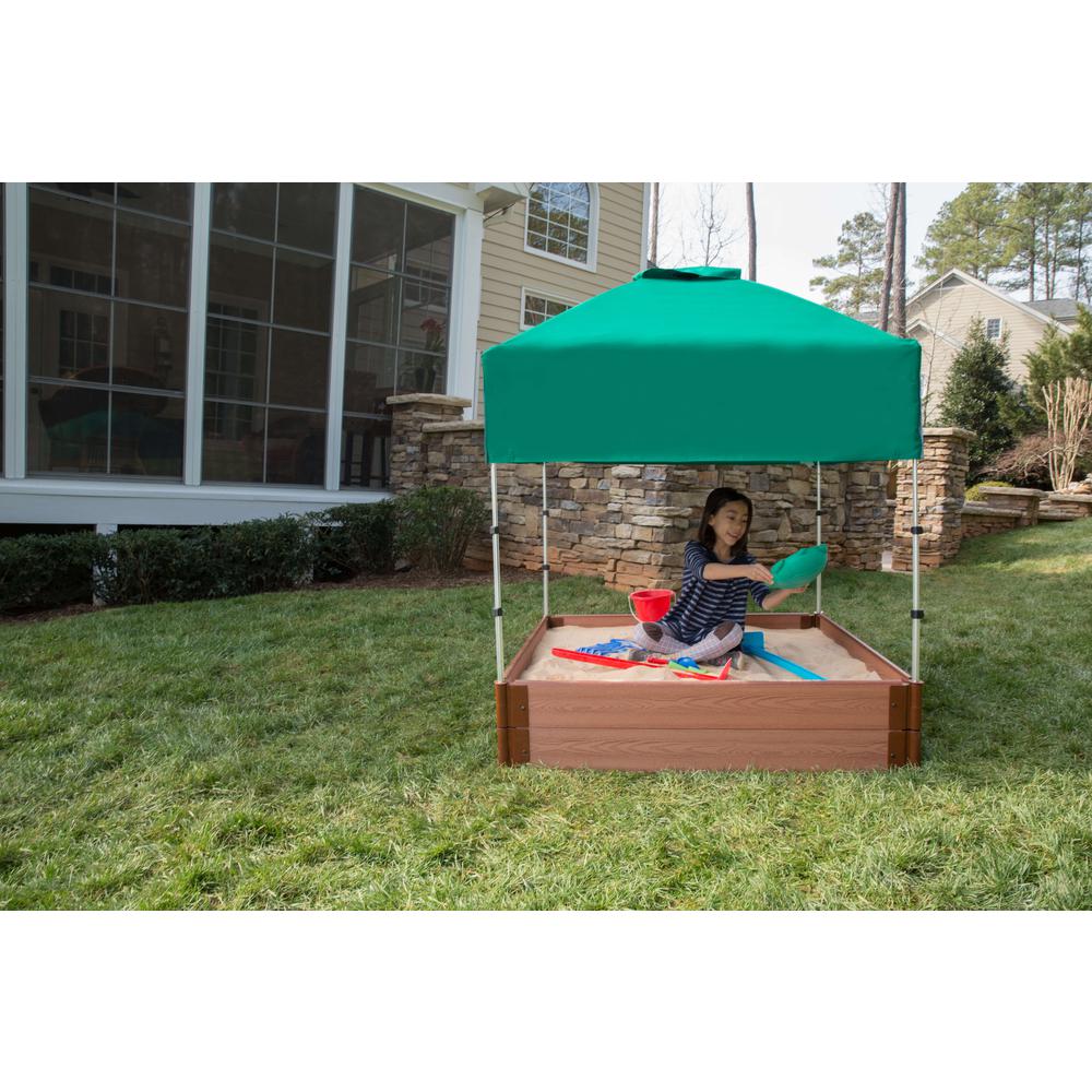 Tool-Free Classic Sienna 4ft. x 4ft. x 11in. Composite Square Sandbox Kit with Telescoping Canopy/Cover - 1" profile. Picture 2