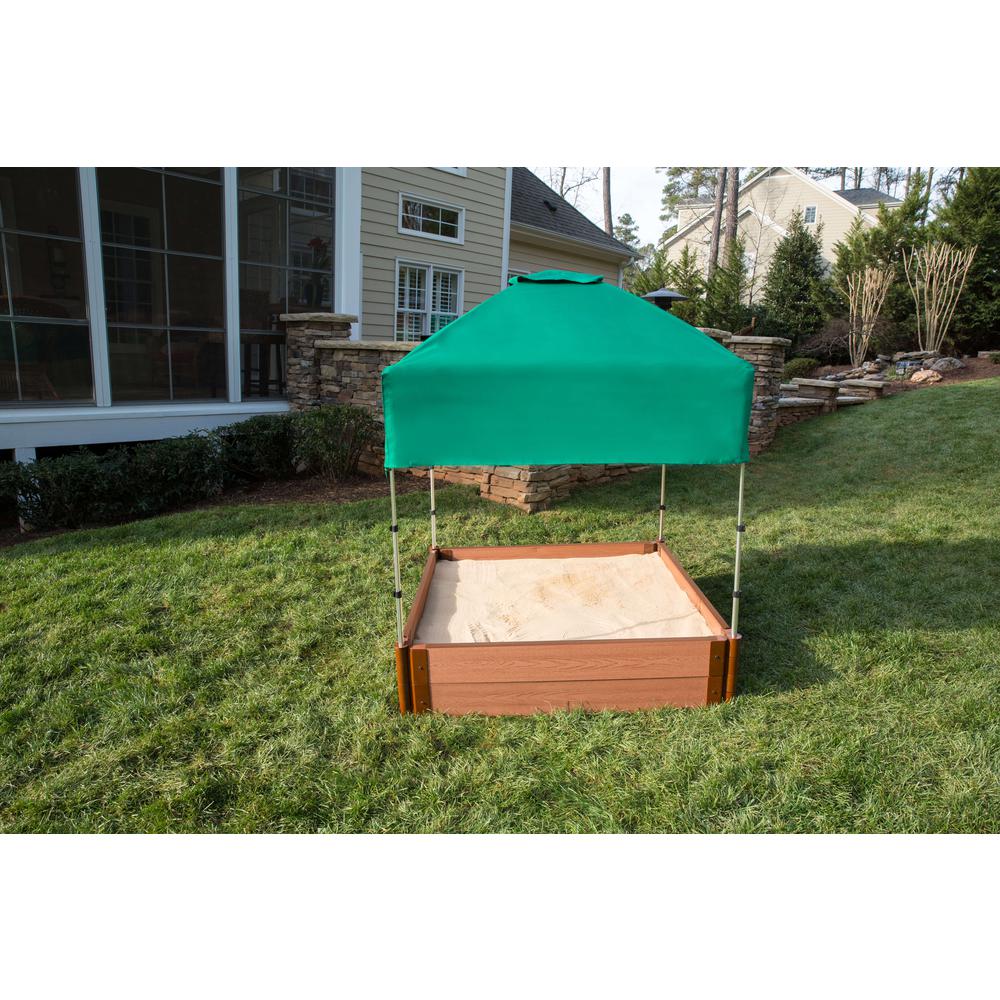 Tool-Free Classic Sienna 4ft. x 4ft. x 11in. Composite Square Sandbox Kit with Telescoping Canopy/Cover - 1" profile. Picture 3