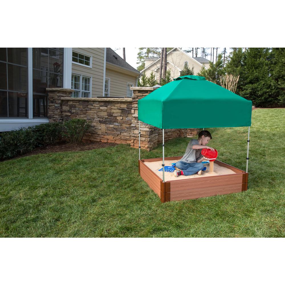 Tool-Free Classic Sienna 4ft. x 4ft. x 11in. Composite Square Sandbox Kit with Telescoping Canopy/Cover - 1" profile. Picture 4