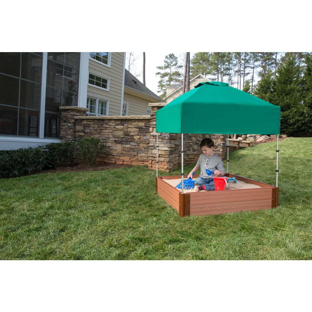 Tool-Free Classic Sienna 4ft. x 4ft. x 11in. Composite Square Sandbox Kit with Telescoping Canopy/Cover - 1" profile. Picture 1