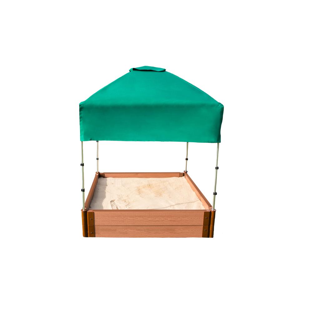 Tool-Free Classic Sienna 4ft. x 4ft. x 11in. Composite Square Sandbox Kit with Telescoping Canopy/Cover - 1" profile. Picture 6