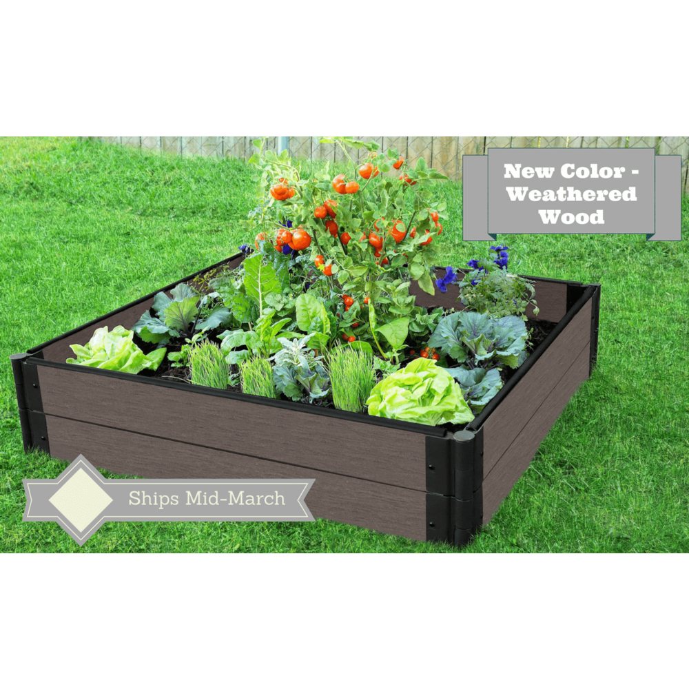 Weathered Wood Raised Garden Bed 4' X 4' X 11” – 1” Profile. Picture 5