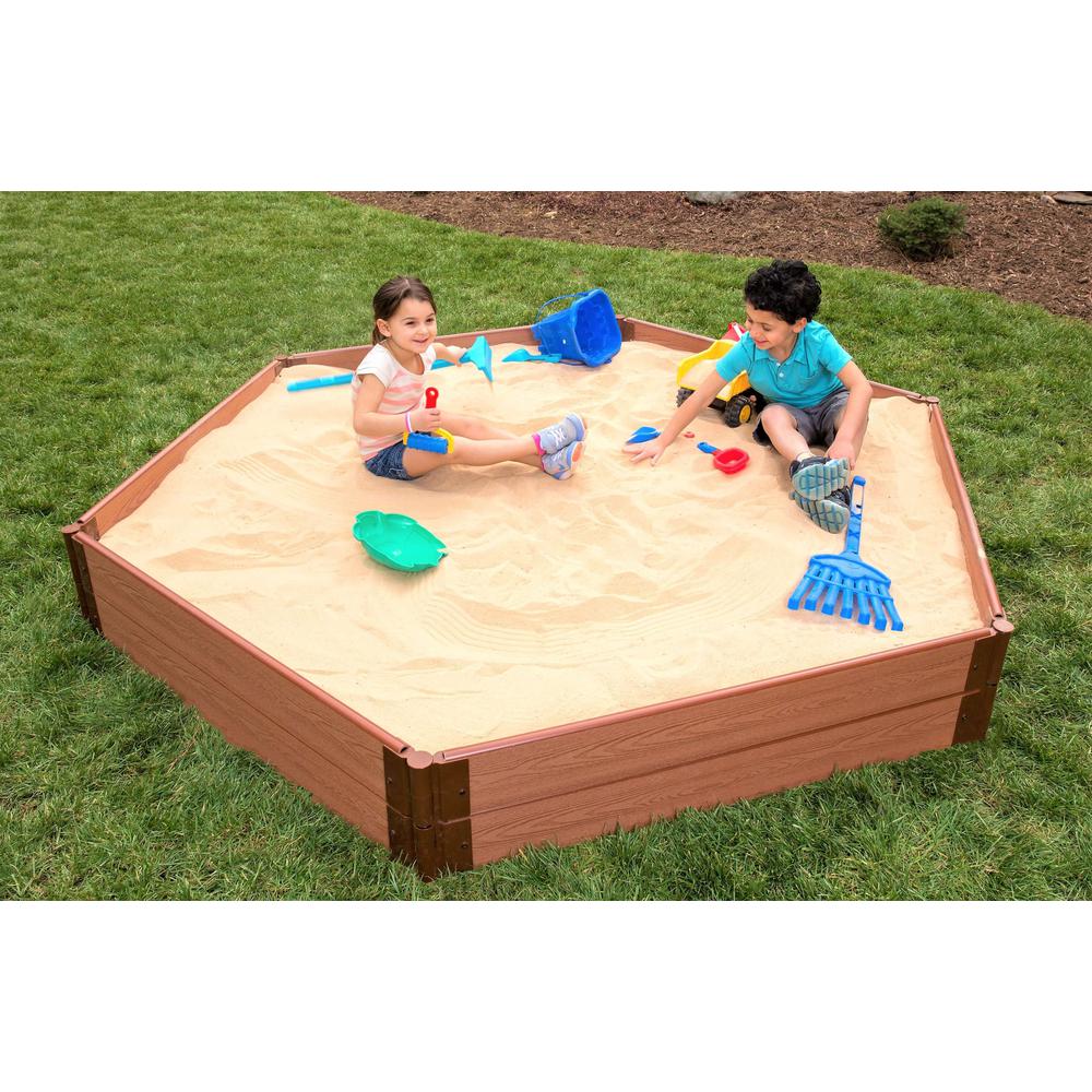 Tool-Free Classic Sienna One Inch Series 7ft. x  8ft. x 11in. Composite Hexagon Sandbox Kit with Collapsible Cover. Picture 3