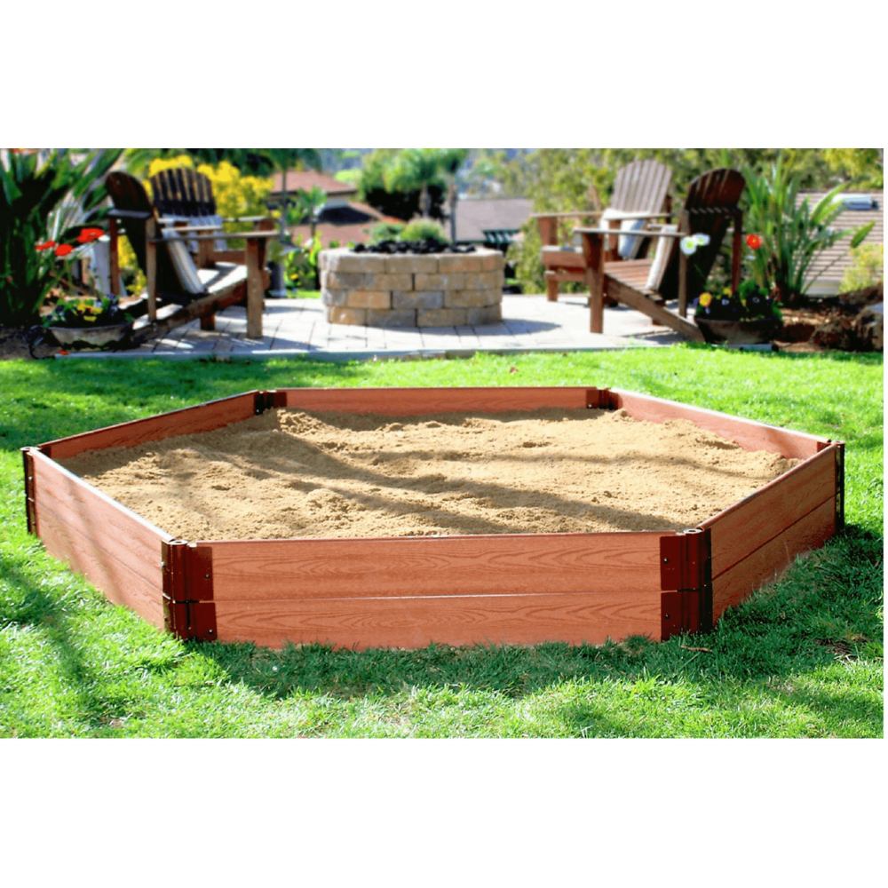 Tool-Free Classic Sienna One Inch Series 7ft. x  8ft. x 11in. Composite Hexagon Sandbox Kit with Collapsible Cover. Picture 4