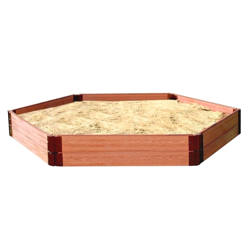 Tool-Free Classic Sienna One Inch Series 7ft. x  8ft. x 11in. Composite Hexagon Sandbox Kit with Collapsible Cover. Picture 1