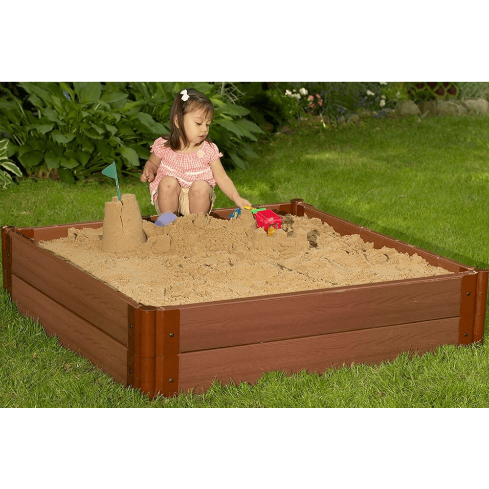 Tool-Free Classic Sienna One Inch Series 4ft. x 4ft. x 11in. Composite Square Sandbox Kit with Collapsible Cover. Picture 3